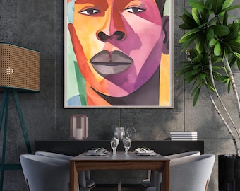 Black Man's Abstract Portrait Painting Digital Download Printable African American Interior Design Wall Art