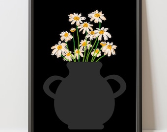 Black Vase Floral Art Print, Mid-Century Modern Still Life (Digital Download)