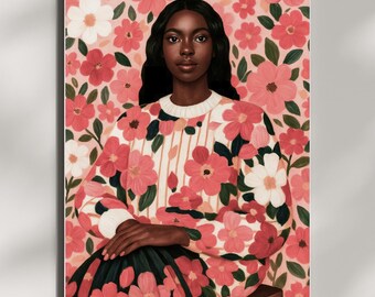 Floral Black Woman Portrait – Maximalist Art Print (Digital Download)