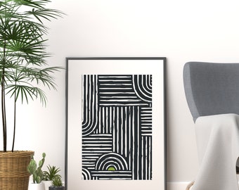 Kurven und Linien Kunstdruck | Modernes schwarz weiss Wohn Dekor (Digitaler Download)