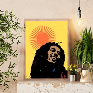 Sun is Shining Digital Download Only Printable Art Bob Marley Reggae Music Art Poster Print Sun Bright Colors Graphic Design Wall Art