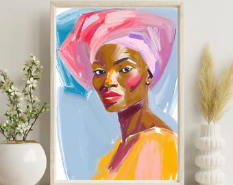 African Woman Portrait Print | Turban Art, Home Decor (Digital Download)
