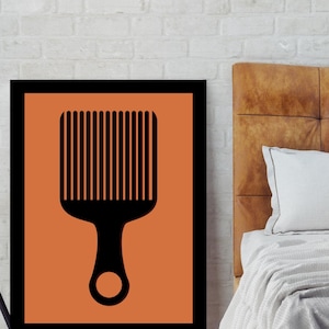 Afro Pick Digital Download Printable Art Print Terra Cotta African American Hair Culture Ethnic Wall Art Black Art Graphic Modern Design
