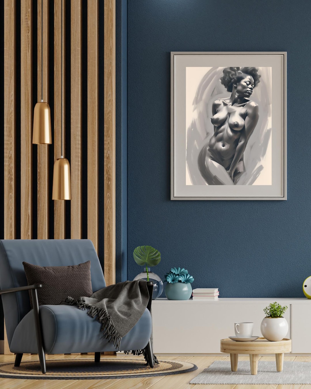 African American Nude Woman Painting Digital Download Printable Artistic Body Form Home Decor