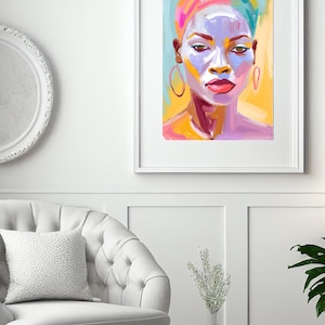 Lavender Girl Abstract Painting Digital Printable Download African American Art Black Interior Design
