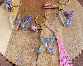 Resin Intial keychains W Mermaid details & charm