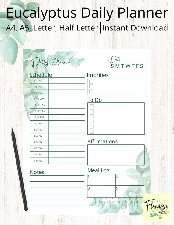 Daily Planner Printable Hour Daily Planner Day Planner - Etsy