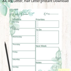 Weekly Planner Printable, Weekly Goal Planner, Weekly To Do List, Weekly Scheduler, Weekly Agenda & Organizer, A4/A5/Letter/Half Letter