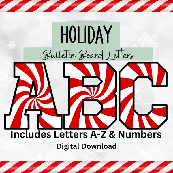 Candy Cane Letters, Christmas Letters, Christmas Bulletin Board Letters, Holiday Letters, Candy Cane PNG Letters, Candy Cane Bulletin Board