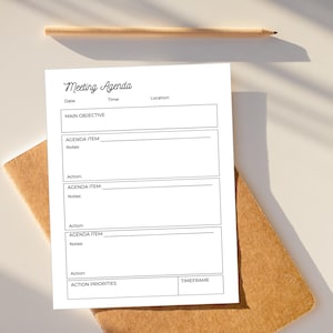 MEETING AGENDA template | Meeting agenda template printable | EDITABLE Canva meeting agenda | Meeting minutes | Meeting notes | Team meeting