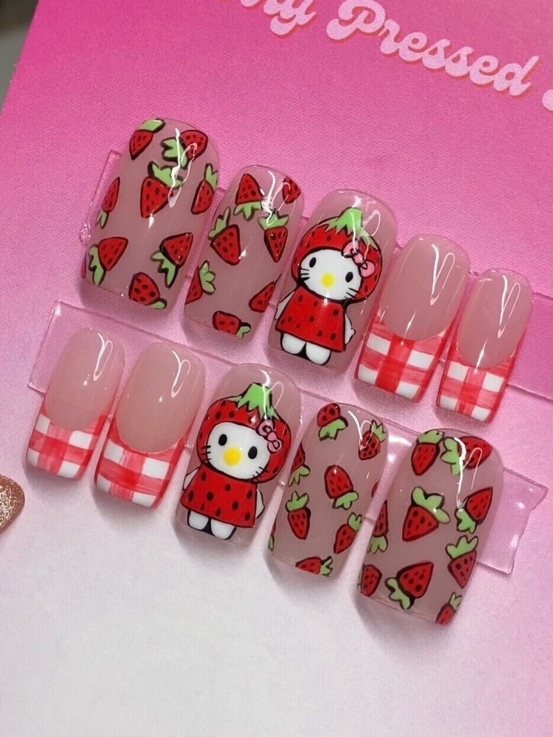 Hello Kitty Nails Hello Kitty Press on Nails Y2k Nails Etsy