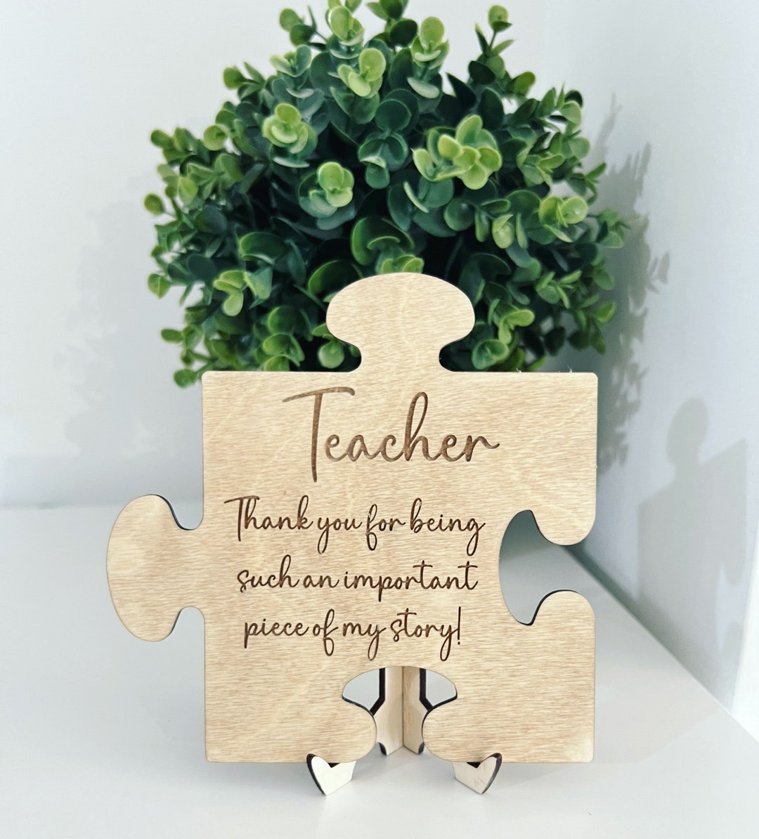 Wood Inspirational Teacher Puzzle Piece Desk Sign | Engraved | Thank ...