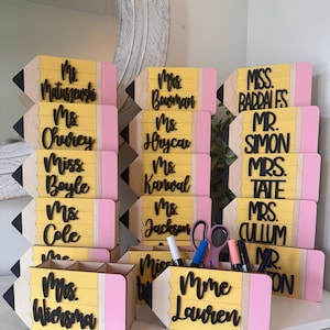 Pencil Crate Box | Personalized Desk Caddy | Wooden 3D Teacher Gift