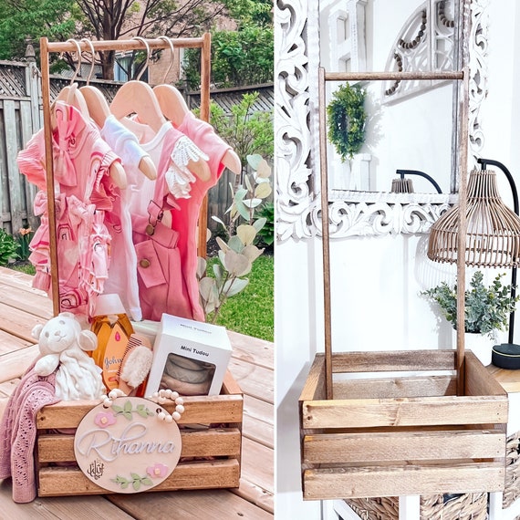 Coffret Baby Shower En Bois Avec 5 Cintres - Boîte Rangement Vêtements Bébé Pour Nursery, Organisation Chambre Et Fête