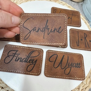 Personalized Engraved IRON-ON Leatherette Patches | Great for Stockings | Hats! Brown Size: 2&quot; x 4&quot;