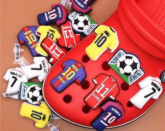 SPORTS CHARMS, World Cup 2022, Cute Croc Charms, Soccer Jersey Style Resin Croc Shoes Pin Clips, Messi, Ronaldo, Neymar, James