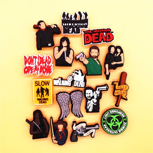 Horror Jibbitz, SPOOKY CROC CHARMS, Walking Dead, Scary Zombies Series Themed Soft Pvc & Resin Shoes Pins Clip Pack  | Grimes | michonne |