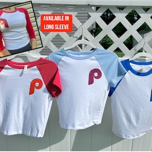 Phillies Baseball Style Tee / Phillies P Baseball Tee / Cropped Baseball Tee / Retro Phillies Tee / Baseball Style T-Shirt / Phillies Tee