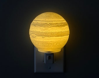 Jupiter Night Light Plug In LED - Space Theme Bedroom Decor - Unique Planets Nightlight, Manual Switch or Automatic Sensor