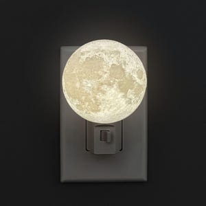 Moon Plug in Night Light - 3D Lithophane LED Wall Plug in Night Light With Automatic Sensor or Manual On Off Switch, Space Themed Light