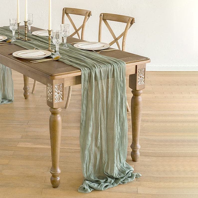 Sage Green Boho Wedding Cheesecloth Table Runner Wedding Arch Etsy