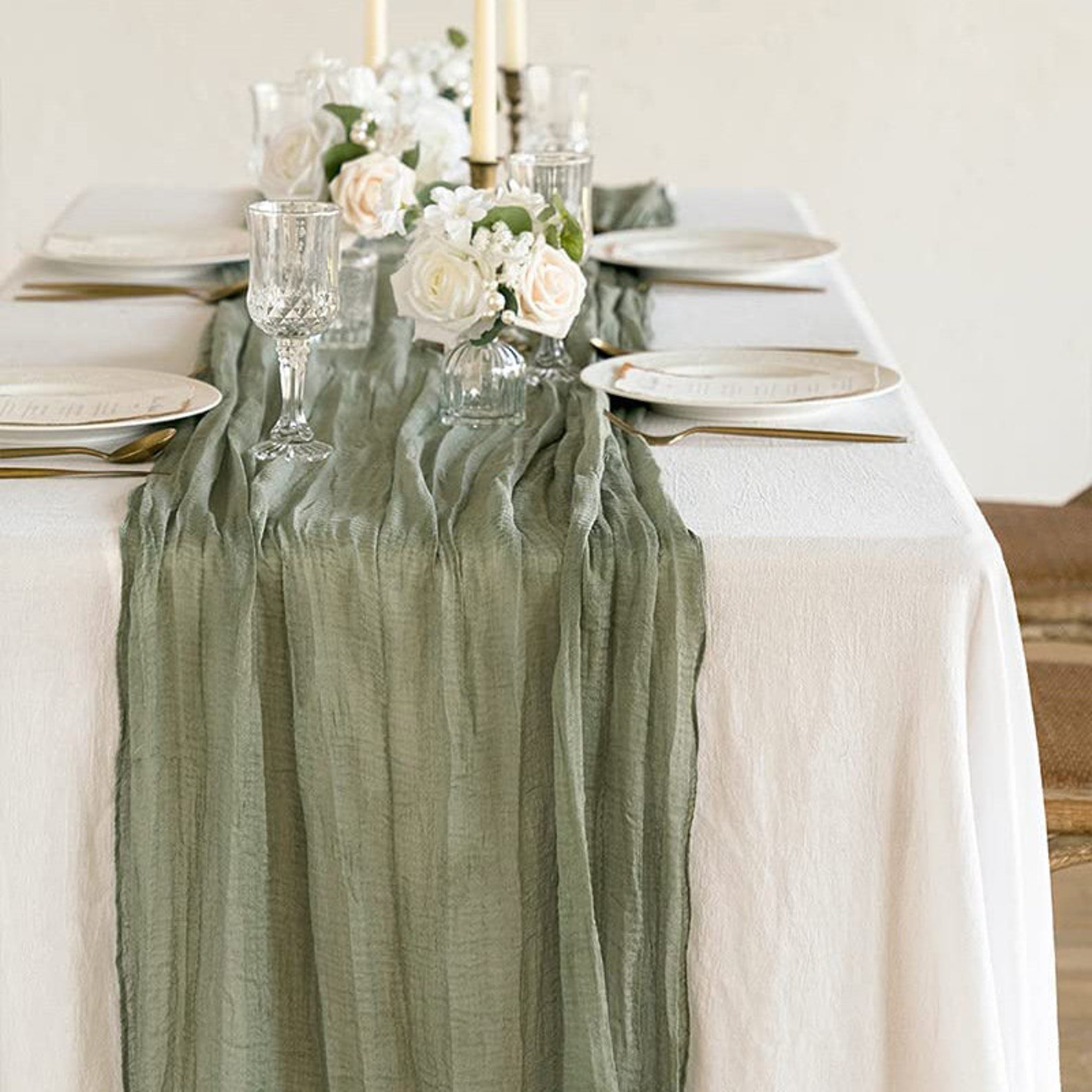 Sage Green Boho Wedding Cheesecloth Table Runner Wedding Arch Etsy
