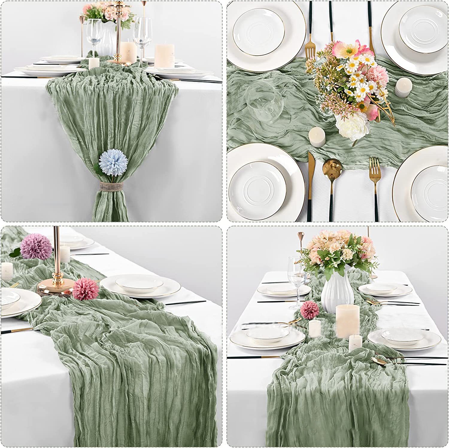 Sage Green Boho Wedding Cheesecloth Table Runner Wedding Arch Tape