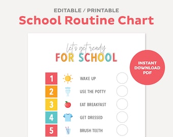 Ready for School Routine Chart for Kids, Morning Routine, Printable Tasks, Preschool Responsibility Checklist, Instant Digital Download PDF
