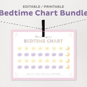 Editable Bedtime Printable Bundle, Sleep Sticker Chart Template, Girl Sleep Tracker, Reward File, Toddler Bed Routine, Instant Digital PDF image 6