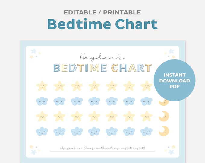 Editable Bedtime Printable Bundle, Sleep Sticker Chart Template, Girl ...