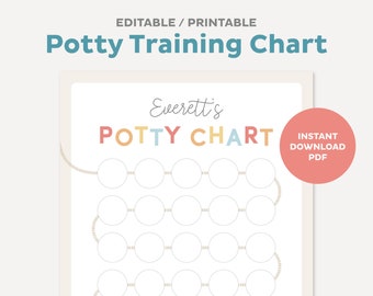 Editable Potty Training Chart, Potty Learning Chart, Potty Training Printable, Rewards Chart, Preschool Chart, Instant Digital Download PDF