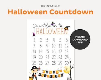 Printable Halloween Countdown for Kids, Fall Decor, Advent Calendar, Countdown to Halloween, October Calendar, Instant Digital Download PDF
