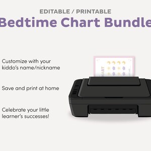 Editable Bedtime Printable Bundle, Sleep Sticker Chart Template, Girl Sleep Tracker, Reward File, Toddler Bed Routine, Instant Digital PDF image 3