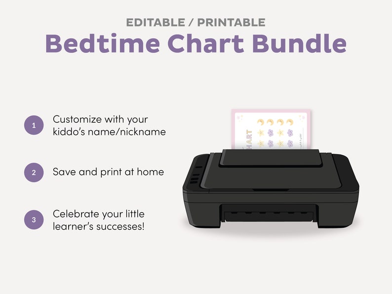 Editable Bedtime Printable Bundle, Sleep Sticker Chart Template, Girl Sleep Tracker, Reward File, Toddler Bed Routine, Instant Digital PDF image 3