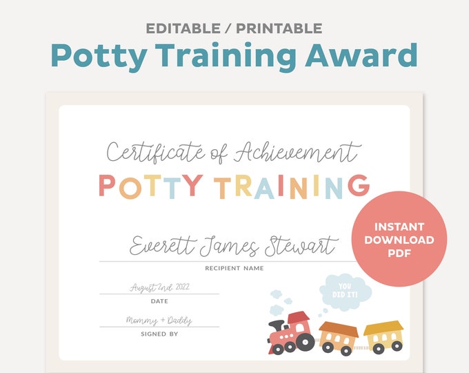 Editable Potty Training Award Certificate, Potty Training Award ...