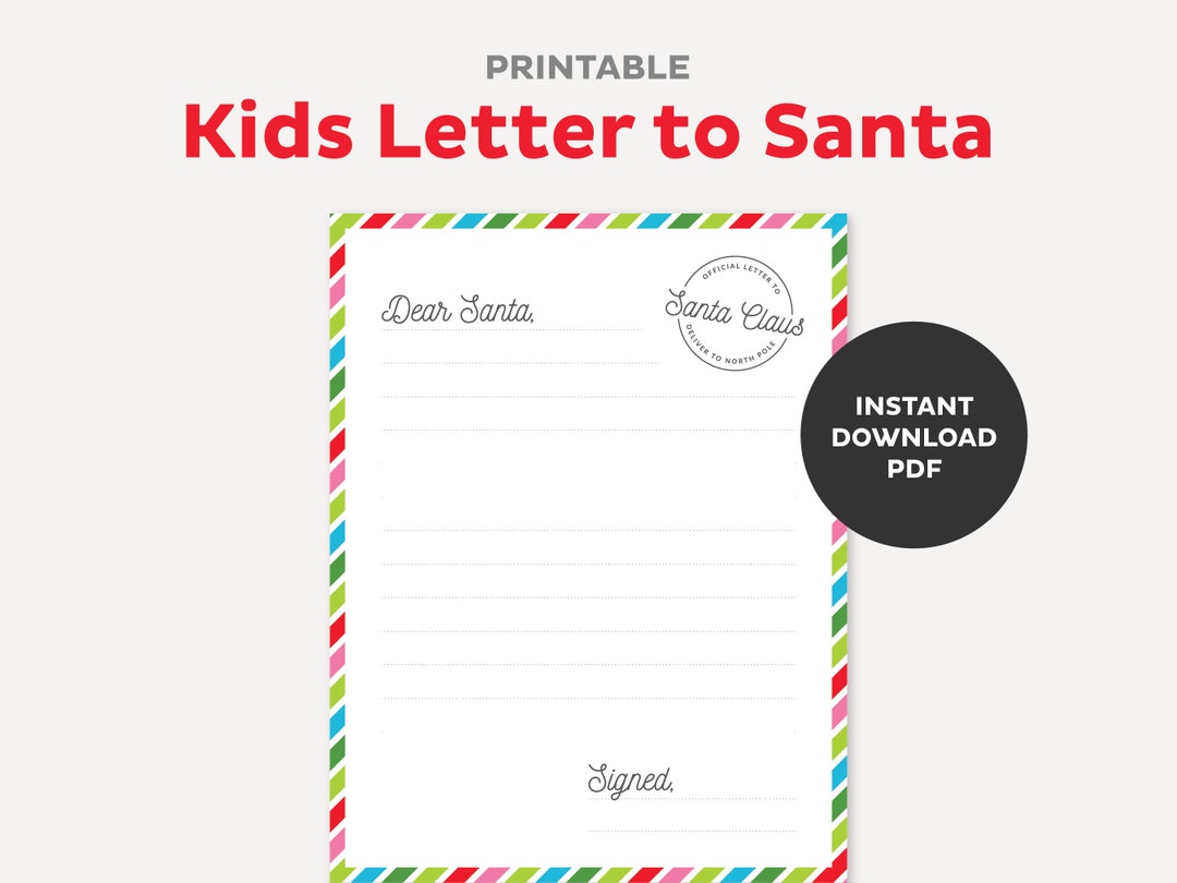 Printable Santa Letter for Kids, Letter to North Pole, Official Santa ...