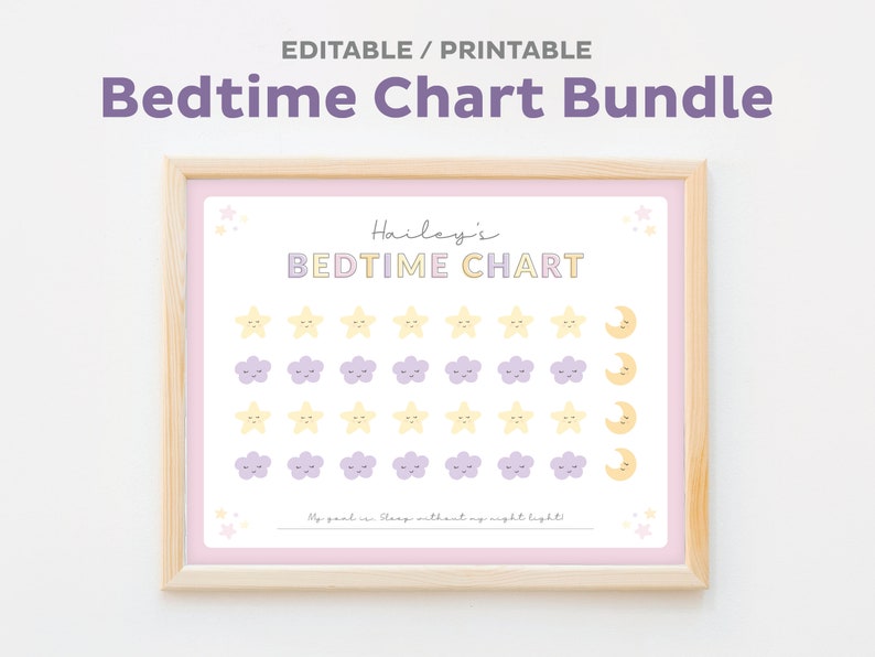 Editable Bedtime Printable Bundle, Sleep Sticker Chart Template, Girl Sleep Tracker, Reward File, Toddler Bed Routine, Instant Digital PDF image 4