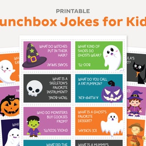 Printable Halloween Lunchbox Jokes for Kids, Funny Lunch Bag Cards, Back to School Notes, Love Notes for Kids, Instant Digital Download PDF