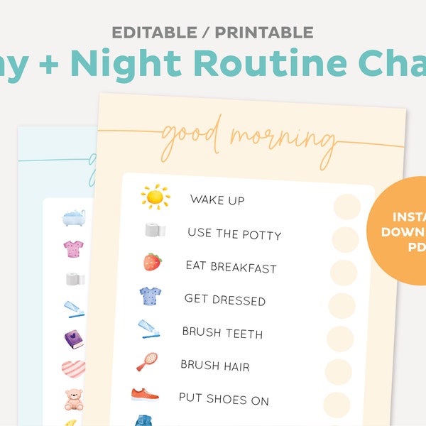Morning Routine for Kids, Ready for School Routine Chart, Printable Tasks, Evening Responsibility Checklist, Instant Digital Download PDF