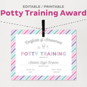 Editable Potty Training Award Certificate, Potty Training Award ...