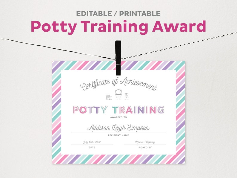Editable Potty Training Award Certificate, Potty Training Award ...