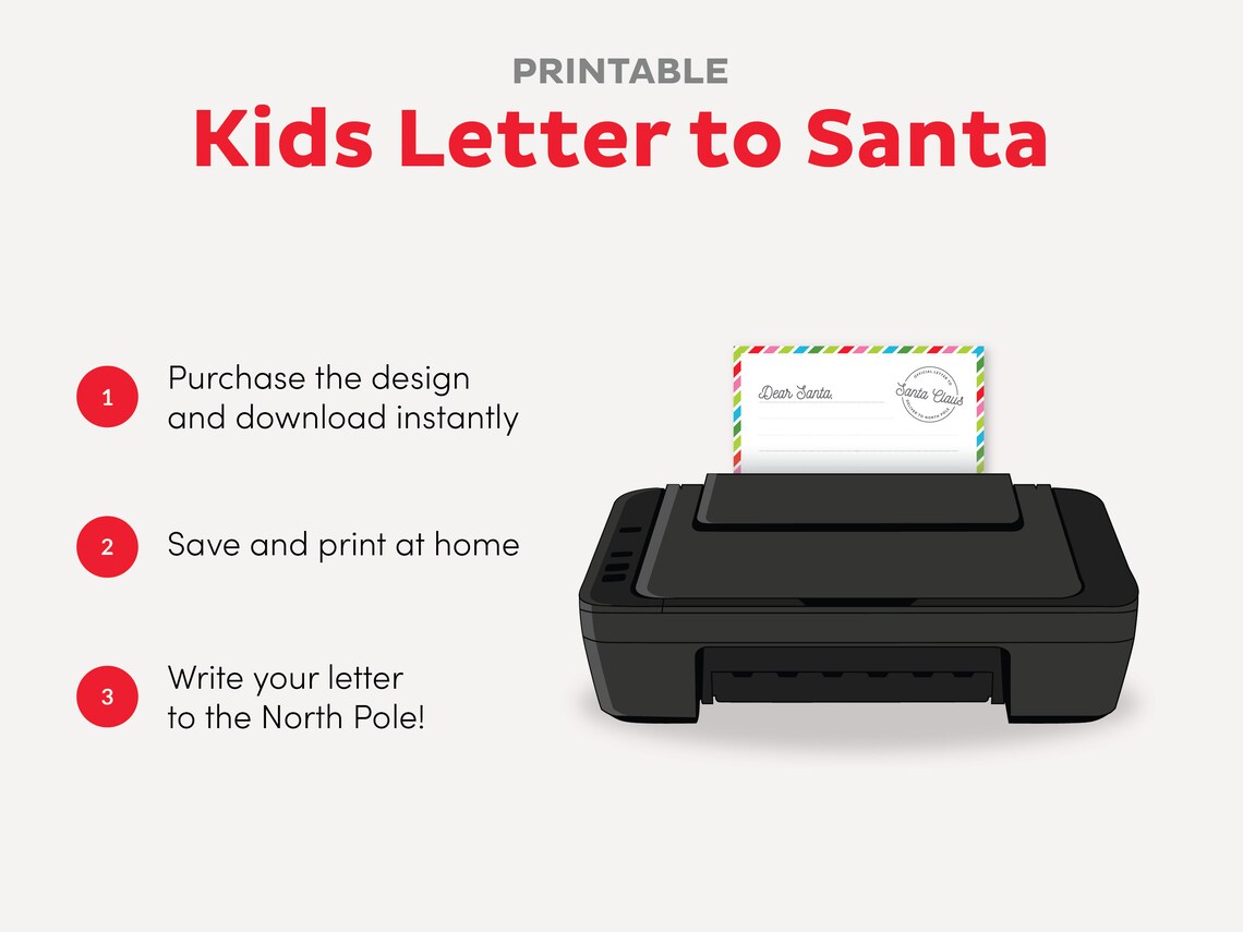 Printable Santa Letter for Kids, Letter to North Pole, Official Santa ...