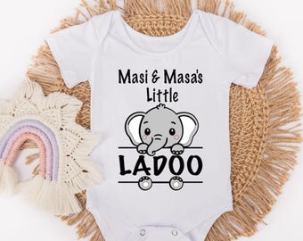 Little Ladoo Elephant Baby Bodysuit | Desi Aunt Love Gift | Ideal Gift for Your Desi Baby or Special Masi/Khala Moments | Nani Dadi Love