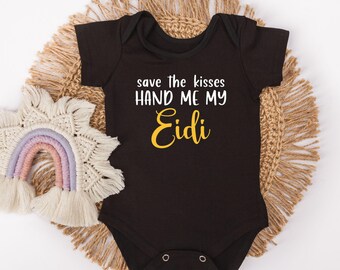 Save The Kisses Hand Me My Eidi Baby Bodysuit - Islamic Holiday Gift - Eid Present - First Eid Milestone - Eid Gift For Muslim Babies