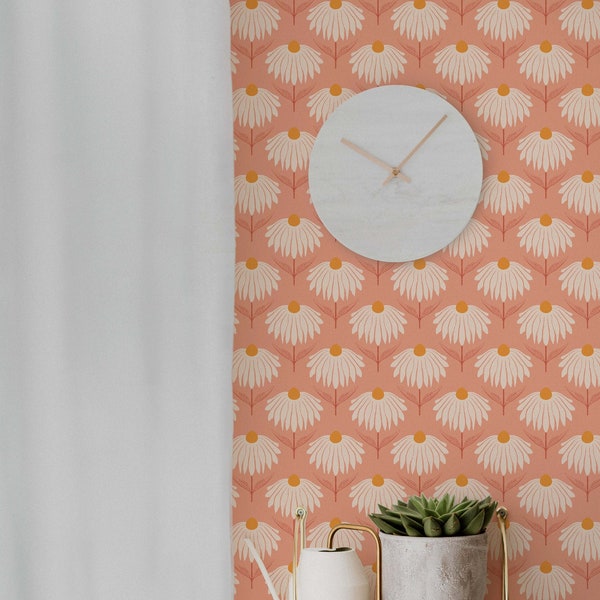 Pink Wallpaper | Boho Wallpaper | Floral Wallpaper | Peel and Stick | Self-Adhesive | Removable Wallpaper | Renter Friendly Wallpaper