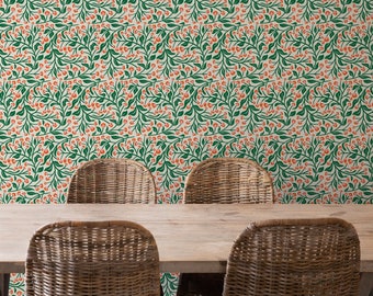 Green Floral Peel and Stick Wallpaper: Textured Canvas