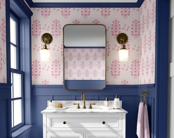 Pink Floral Block Print Wallpaper: Maximalist Peel and Stick or Unpasted