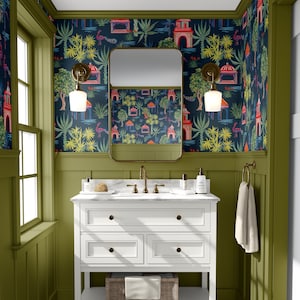 Chinoiserie Peel and Stick Wallpaper: Bright Traditional Design