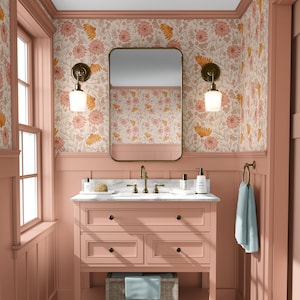 Pink Wallpaper, Boho Wallpaper, Floral Wallpaper, Peel and Stick, Self-Adhesive Wallpaper, Whimsy, Bathroom Wallpaper, Removable Wallpaper