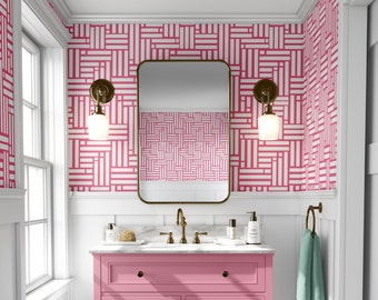 Bright Pink Abstract Stripe Removable Peel and Stick Wallpaper